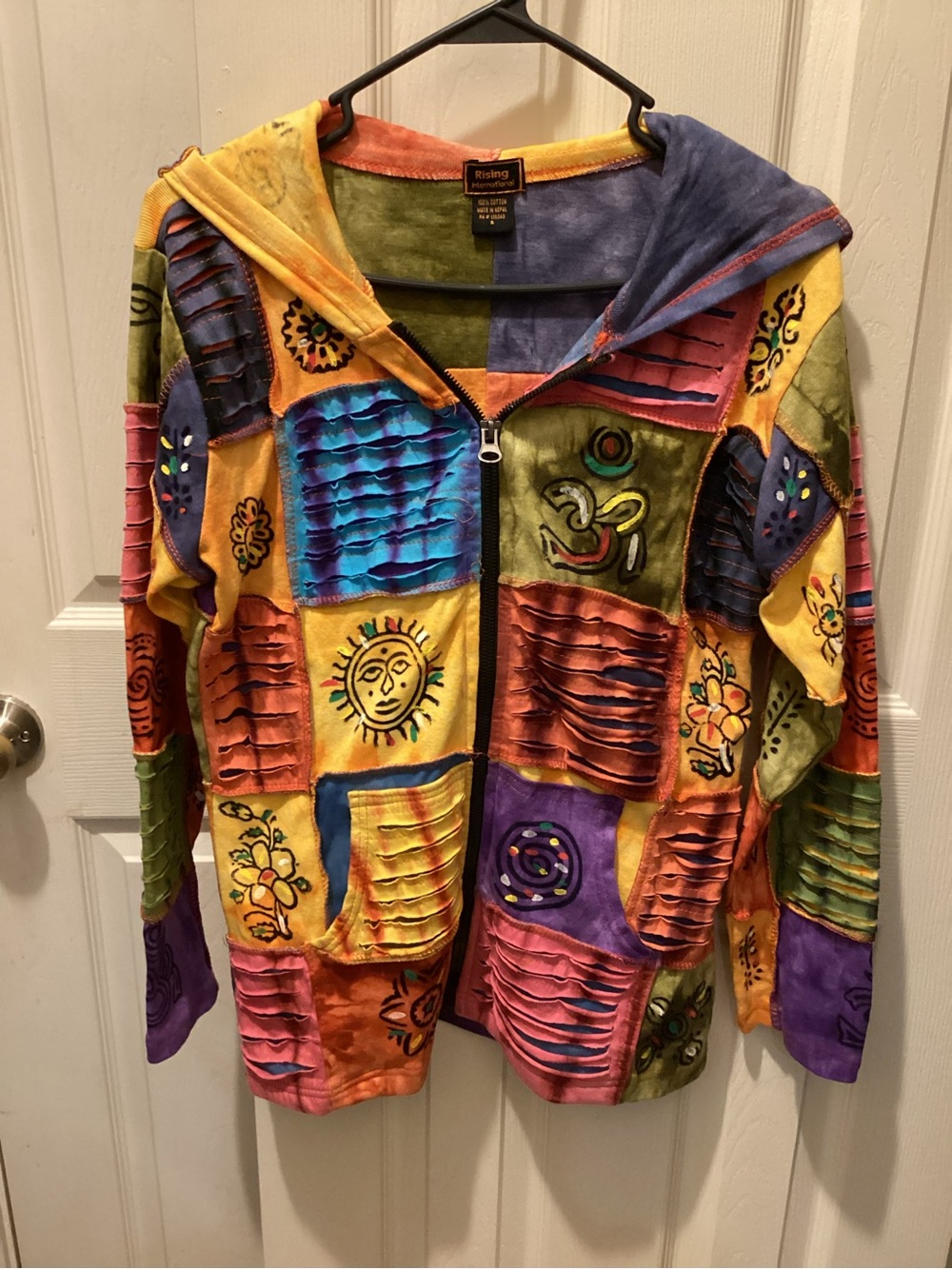 Rising International Vibrant Multi-Color Patchwork Hooded Bomber Jacket